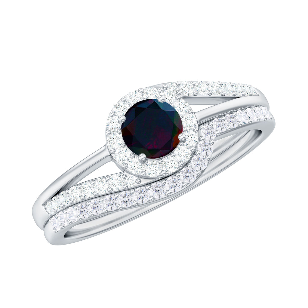 0.75 CT Classic Black Opal Engagement Ring with Diamond Enhancer Black Opal - ( AAA ) - Quality - Rosec Jewels
