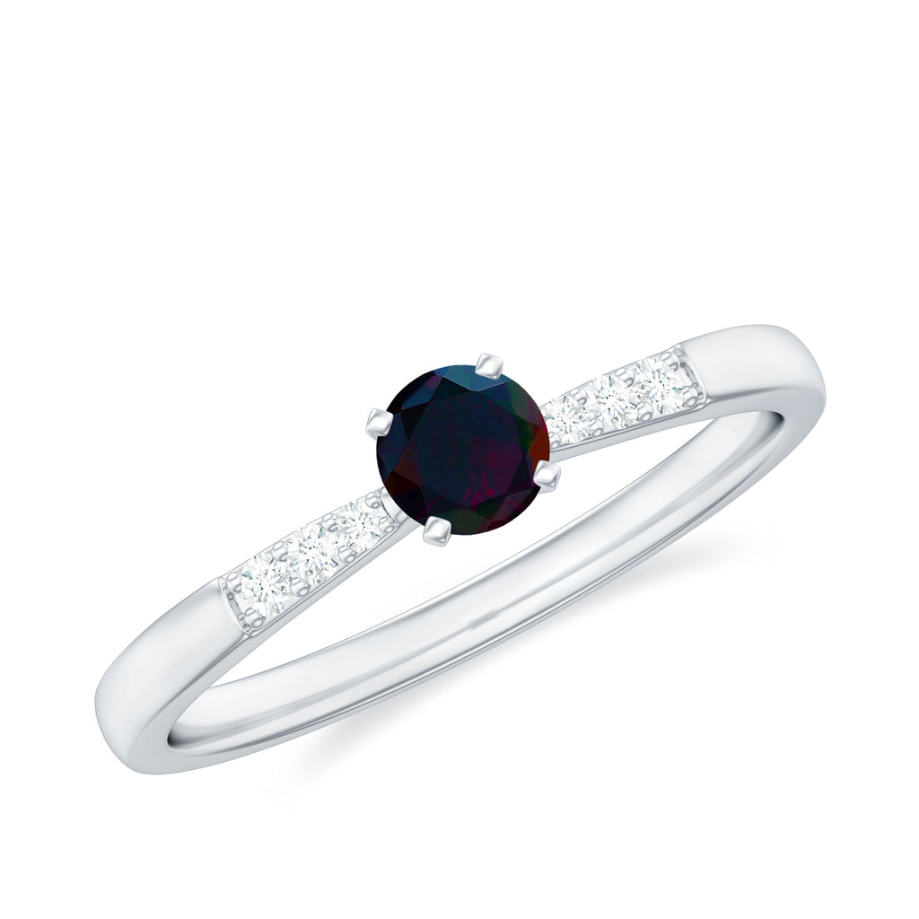 Black Opal Promise Ring with Diamond Side Stones Black Opal - ( AAA ) - Quality - Rosec Jewels