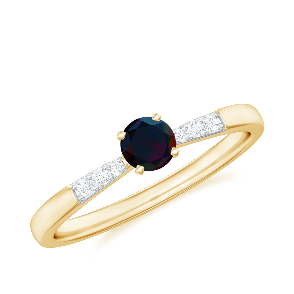 Black Opal Promise Ring with Diamond Side Stones Black Opal - ( AAA ) - Quality - Rosec Jewels