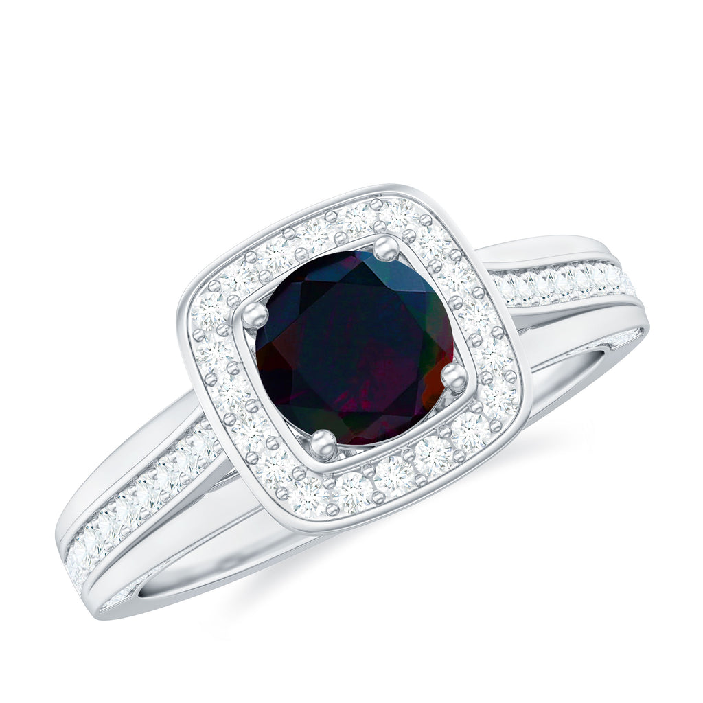 Classic Black Opal Engagement Ring with Moissanite Accent Black Opal - ( AAA ) - Quality - Rosec Jewels