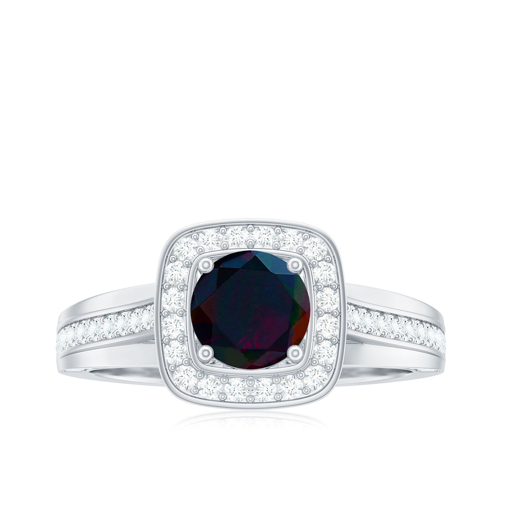 Classic Black Opal Engagement Ring with Moissanite Accent Black Opal - ( AAA ) - Quality - Rosec Jewels