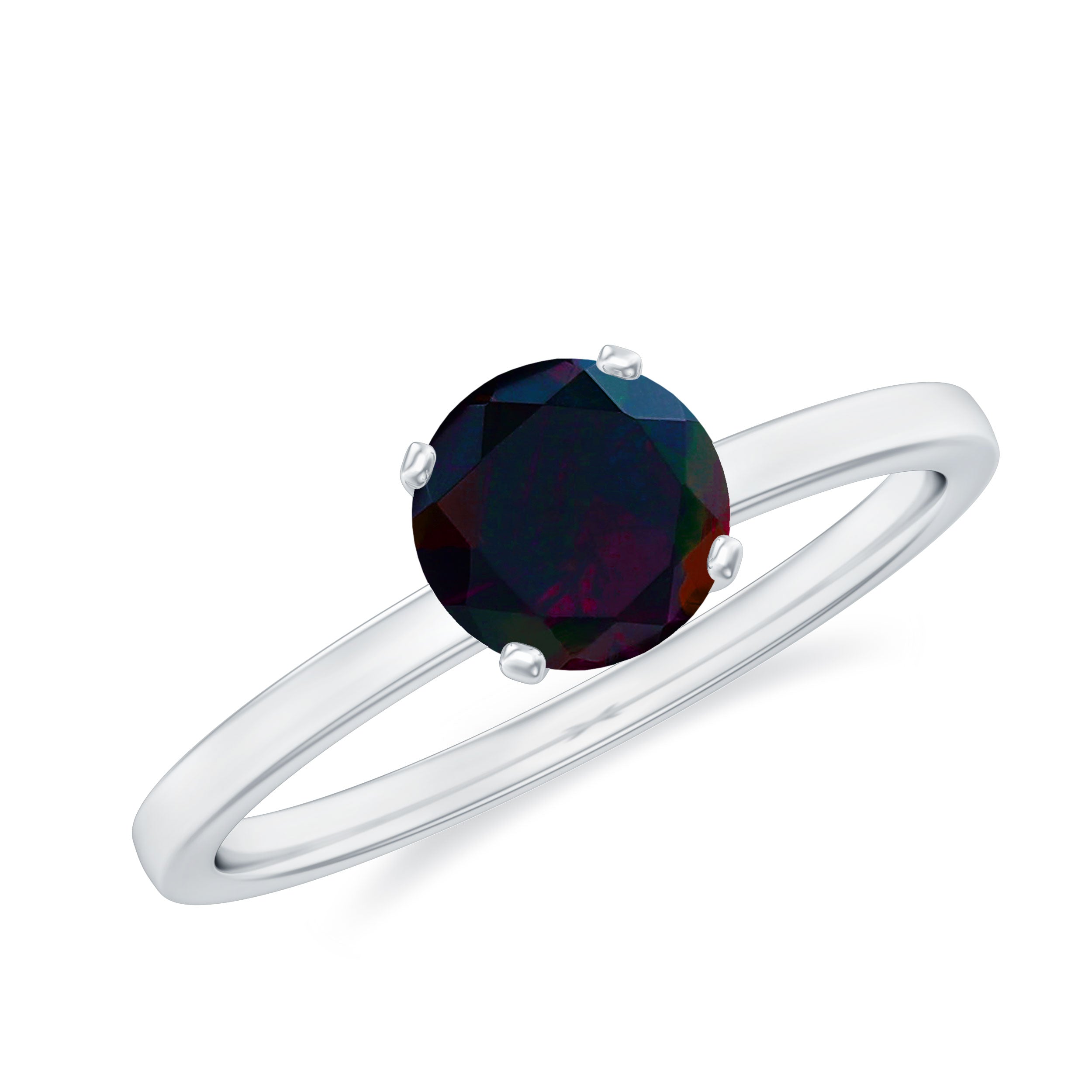 3/4 CT Round Black Opal Solitaire Ring in Gold Black Opal - ( AAA ) - Quality - Rosec Jewels