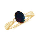 Oval Cut Real Black Opal Solitaire Ring with Diamond Black Opal - ( AAA ) - Quality - Rosec Jewels