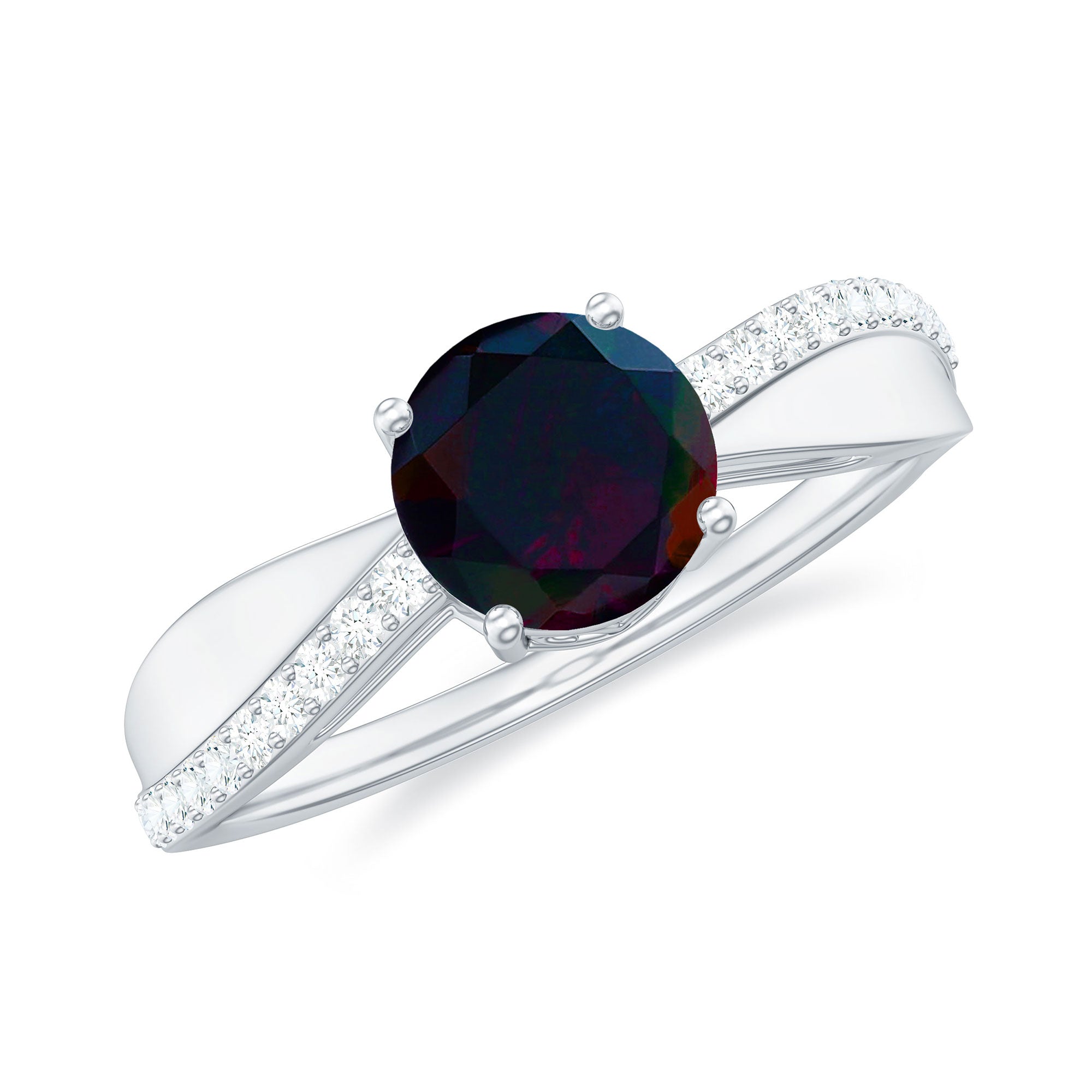 Classic Black Opal and Diamond Solitaire Engagement Ring Black Opal - ( AAA ) - Quality - Rosec Jewels