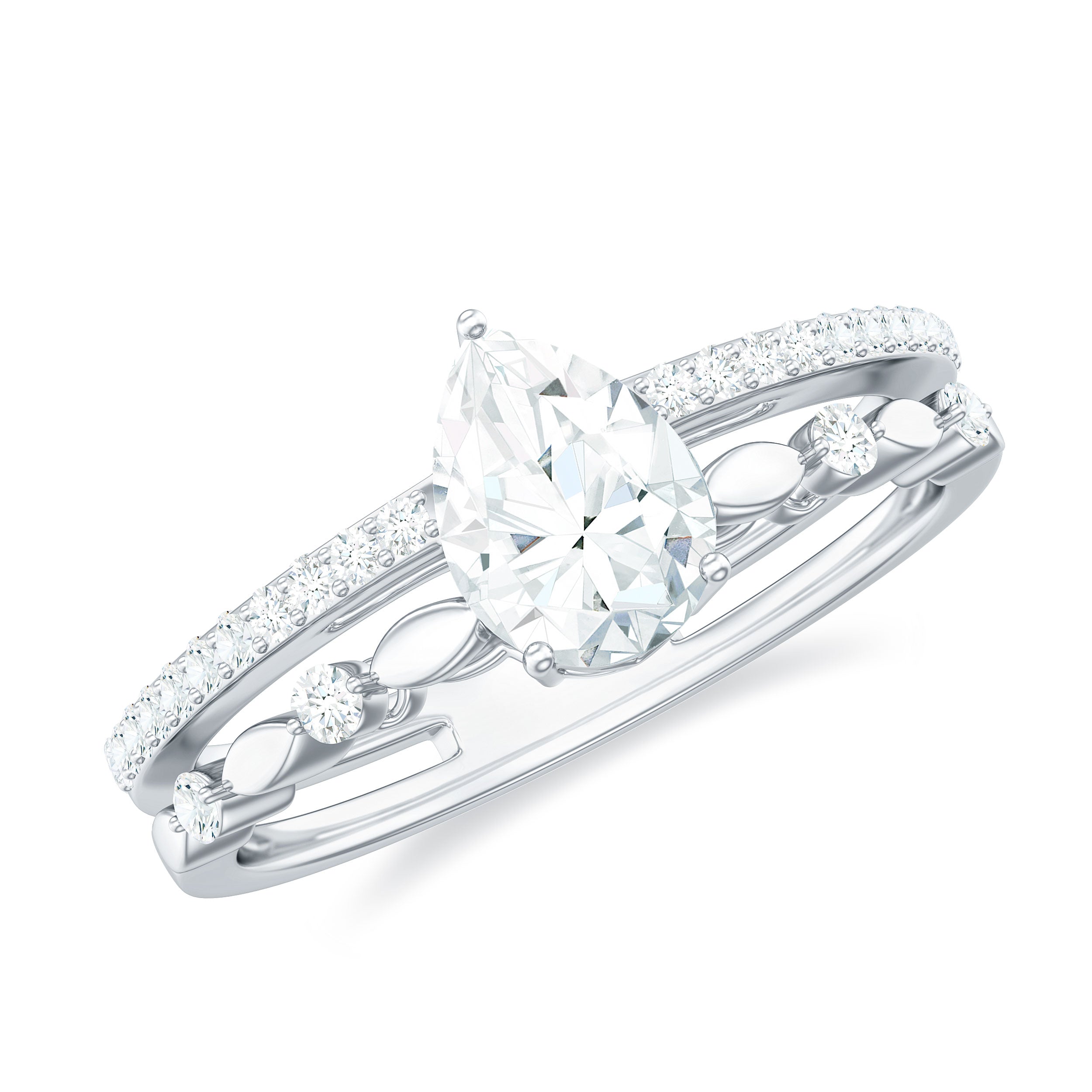 Solitaire Lab Grown Diamond Double Band Ring Lab Grown Diamond - ( EF-VS ) - Color and Clarity - Rosec Jewels