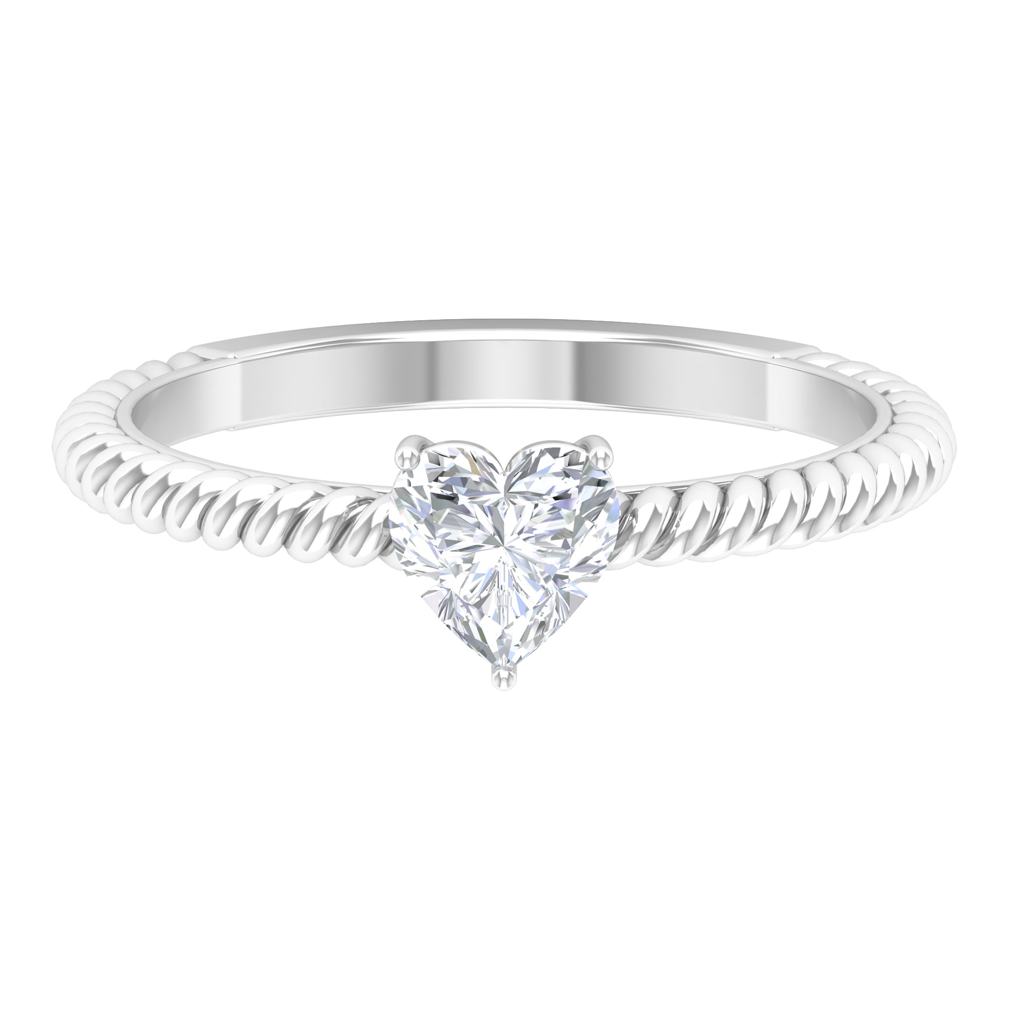 Heart Shape Lab Grown Diamond Solitaire Ring in Rope Shank Lab Grown Diamond - ( EF-VS ) - Color and Clarity - Rosec Jewels