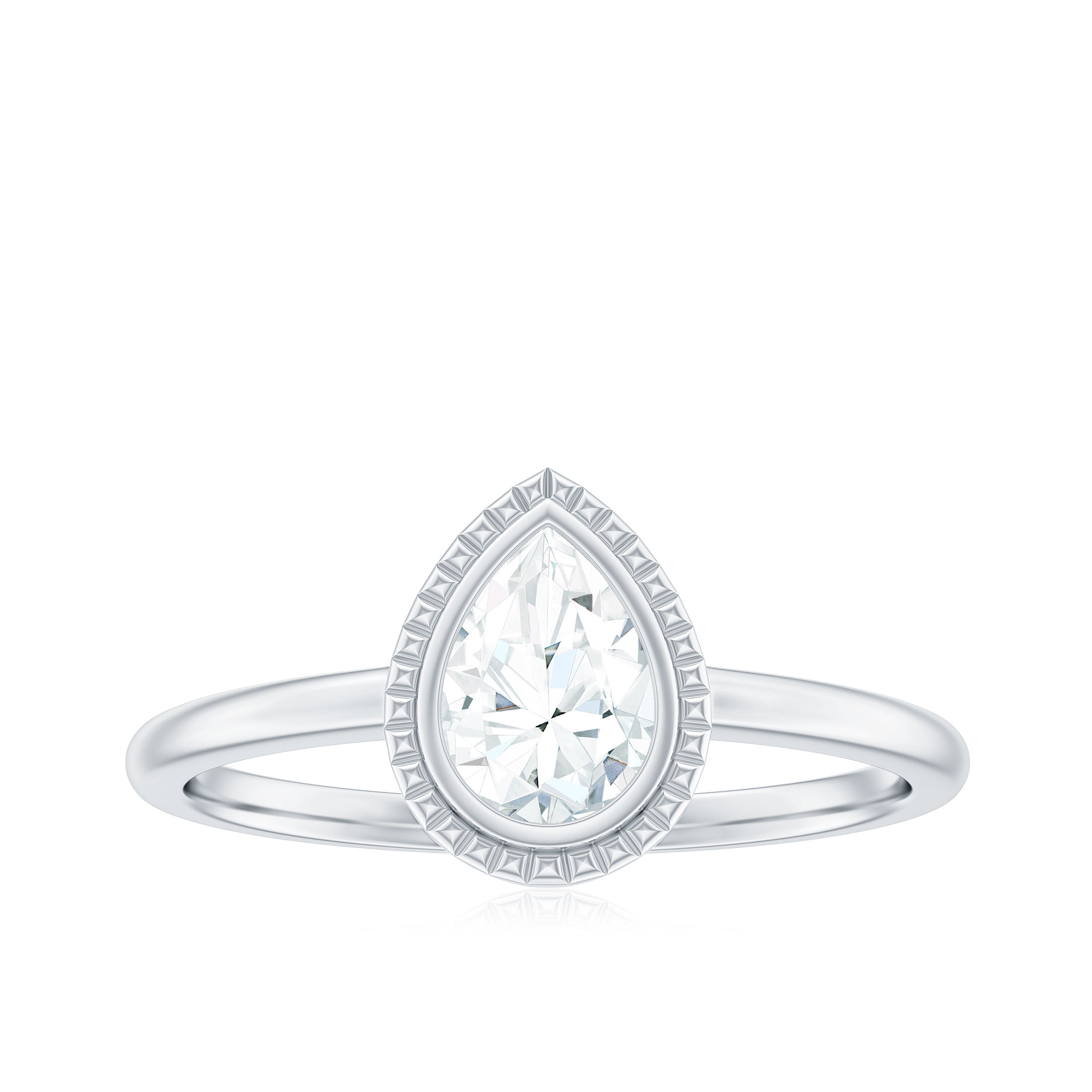 Pear Cut Lab Grown Diamond Solitaire Ring with Engraved Details Lab Grown Diamond - ( EF-VS ) - Color and Clarity - Rosec Jewels