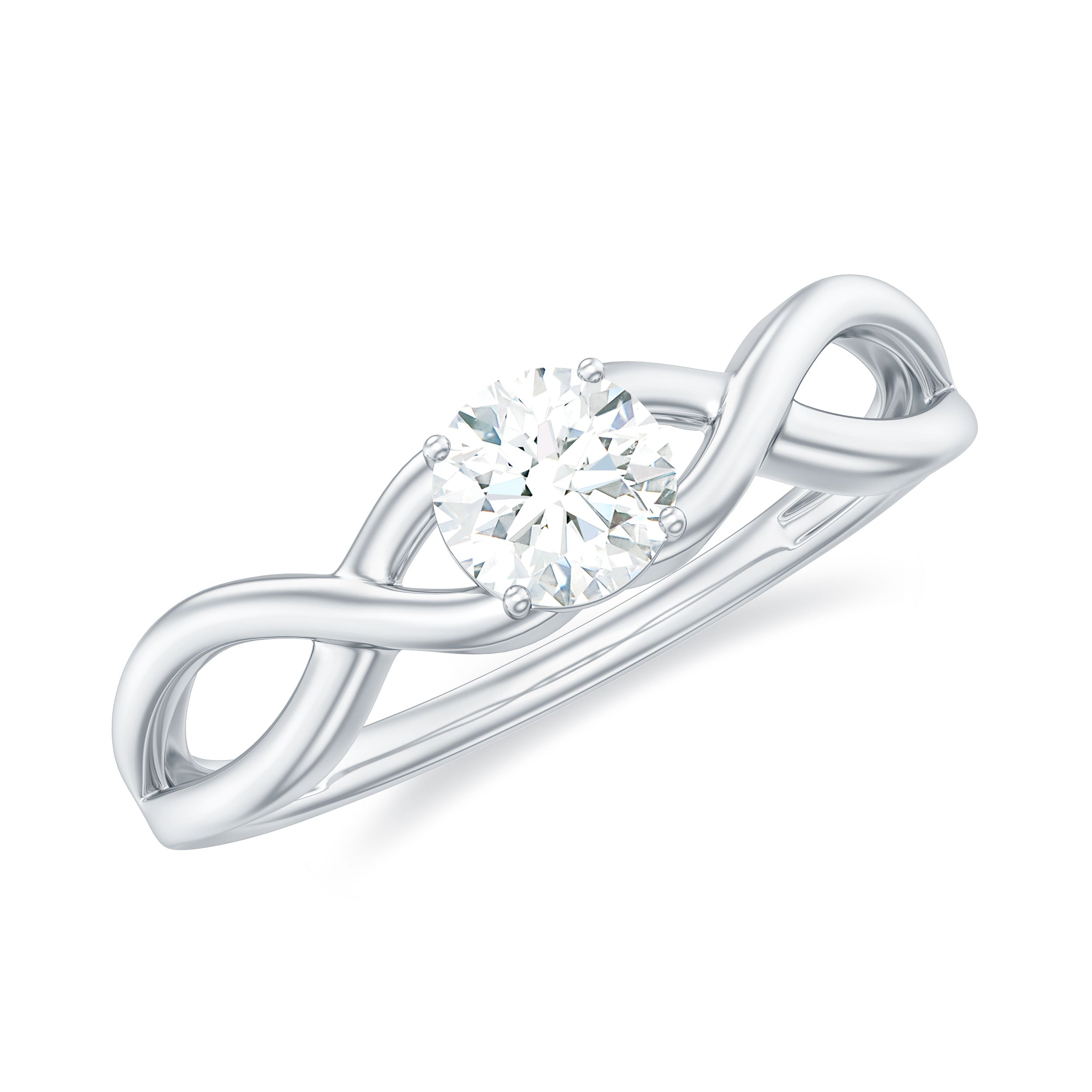 Round Lab Grown Diamond Solitaire Promise Ring in Crossover Shank Lab Grown Diamond - ( EF-VS ) - Color and Clarity - Rosec Jewels