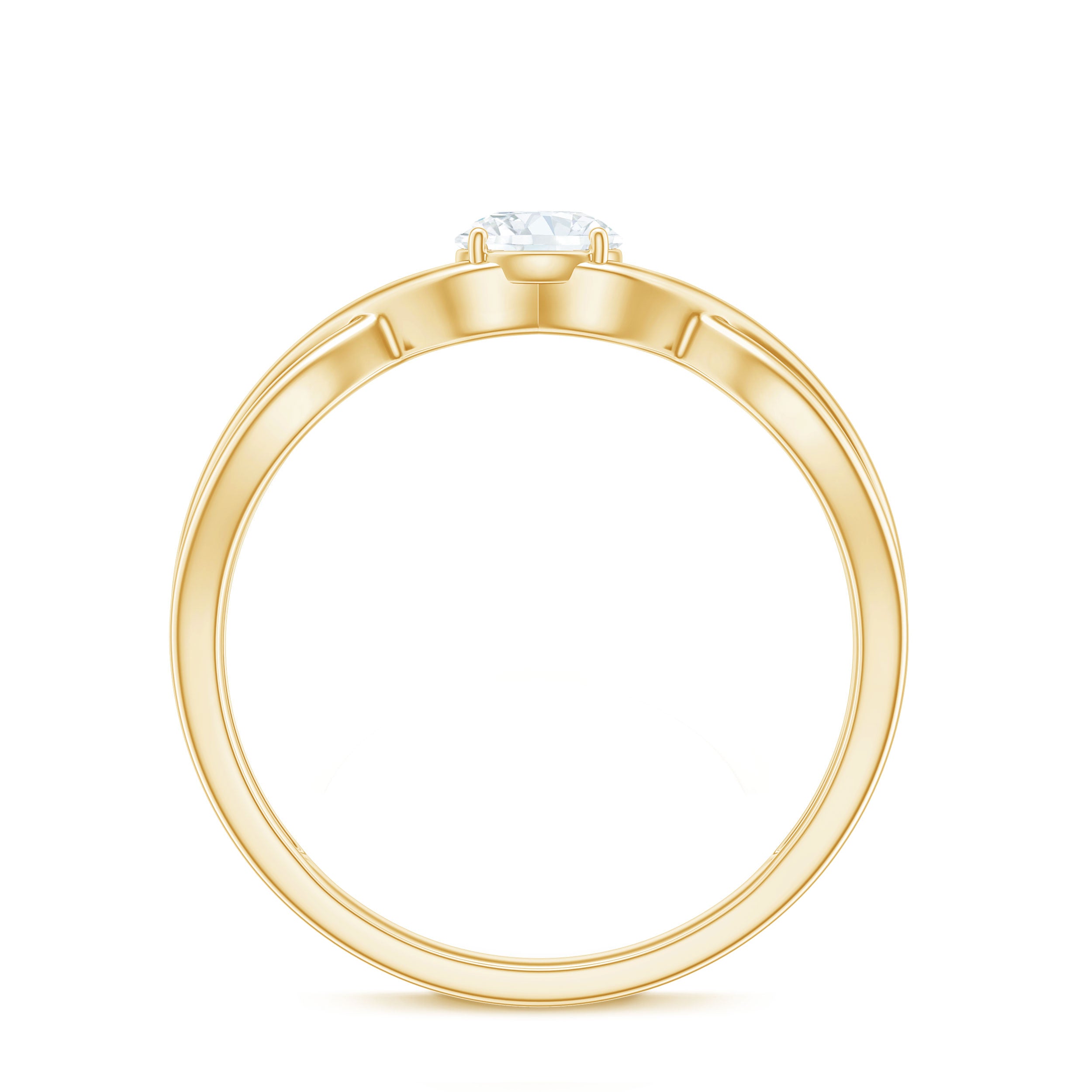Round Lab Grown Diamond Solitaire Promise Ring in Crossover Shank Lab Grown Diamond - ( EF-VS ) - Color and Clarity - Rosec Jewels