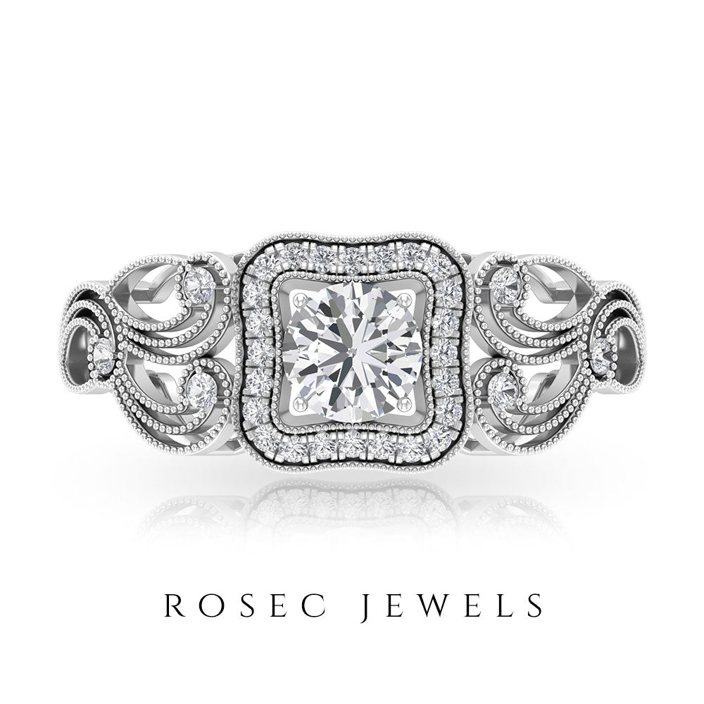 Lab Grown Diamond Vintage Inspired Engagement Ring Lab Grown Diamond - ( EF-VS ) - Color and Clarity - Rosec Jewels