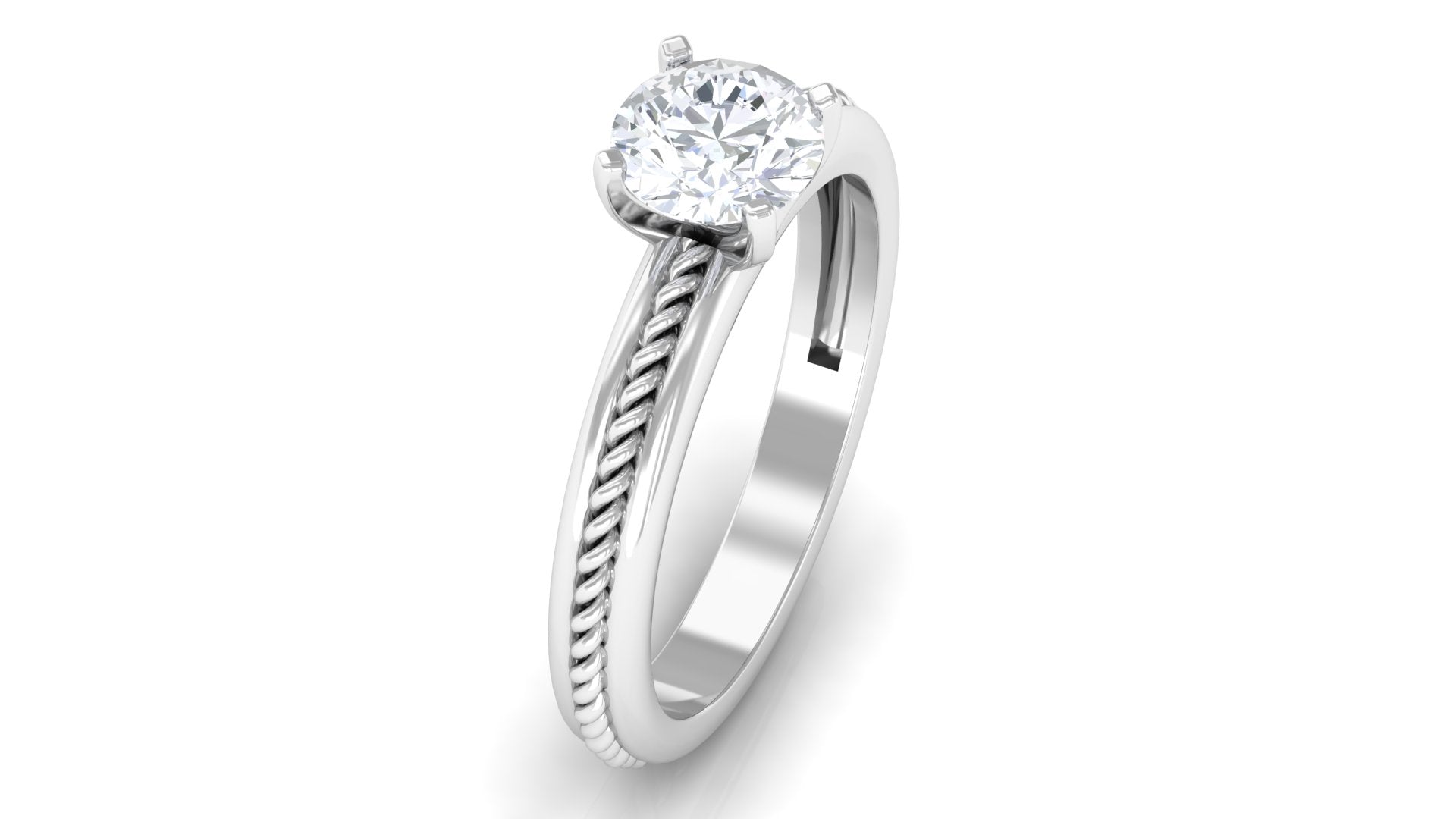 Round Lab Grown Diamond Solitaire Twisted Rope Ring Lab Grown Diamond - ( EF-VS ) - Color and Clarity - Rosec Jewels