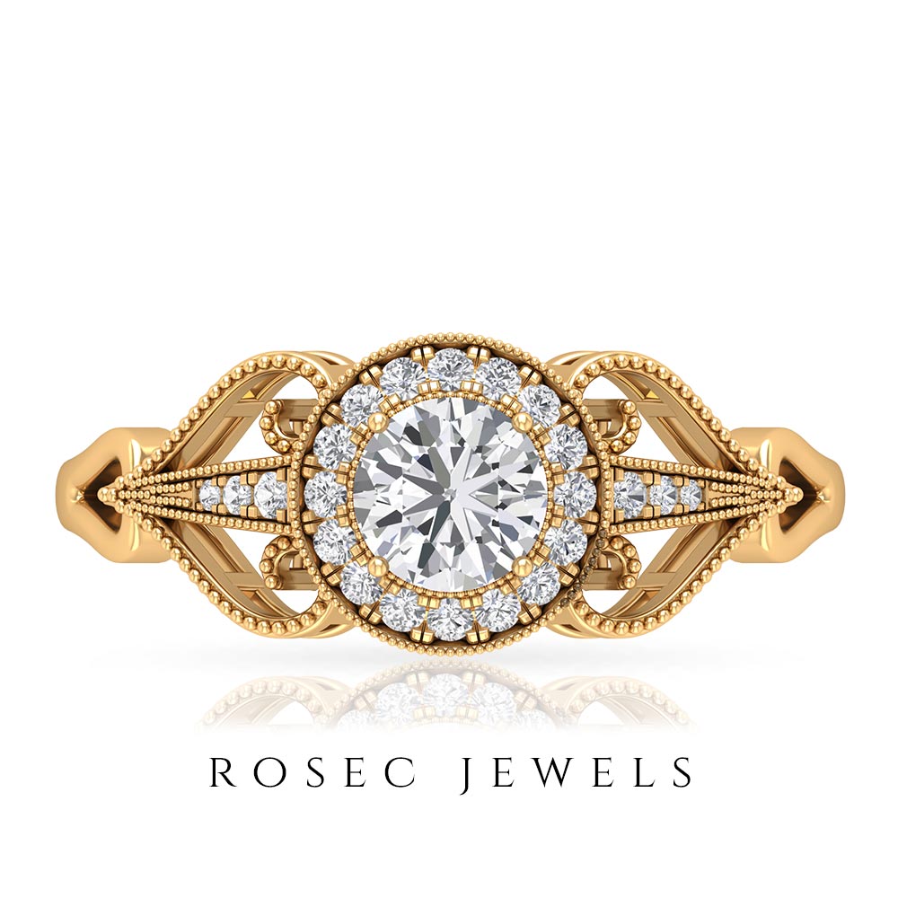 Vintage Inspired Engagement Ring with Lab Grown Diamond Lab Grown Diamond - ( EF-VS ) - Color and Clarity - Rosec Jewels