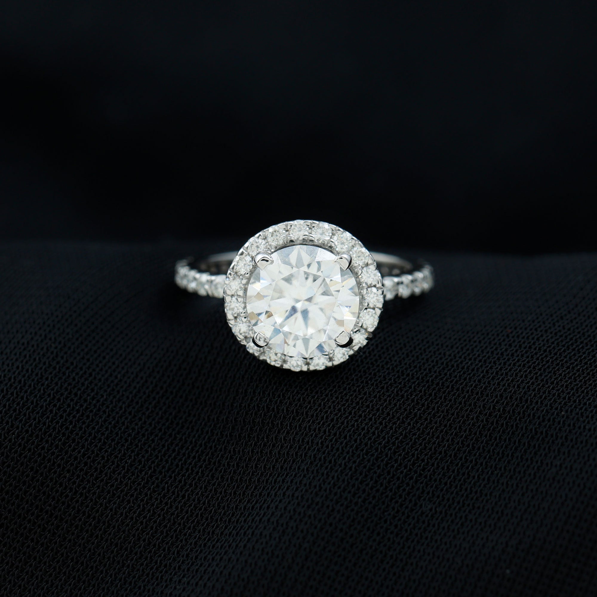 Classic Round Moissanite Halo Engagement Ring in Gold Moissanite - ( D-VS1 ) - Color and Clarity - Rosec Jewels