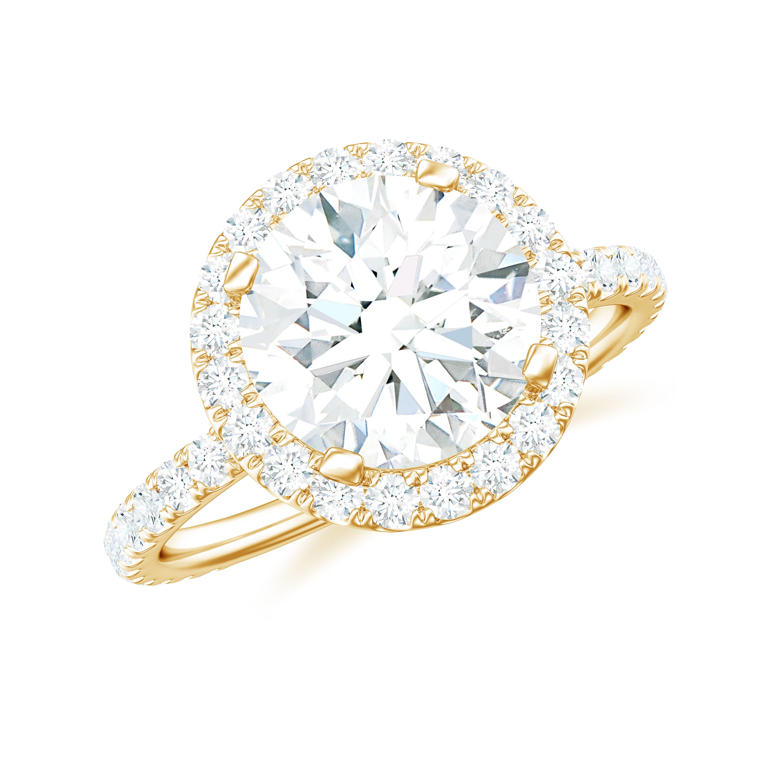 Classic Round Moissanite Halo Engagement Ring in Gold Moissanite - ( D-VS1 ) - Color and Clarity - Rosec Jewels