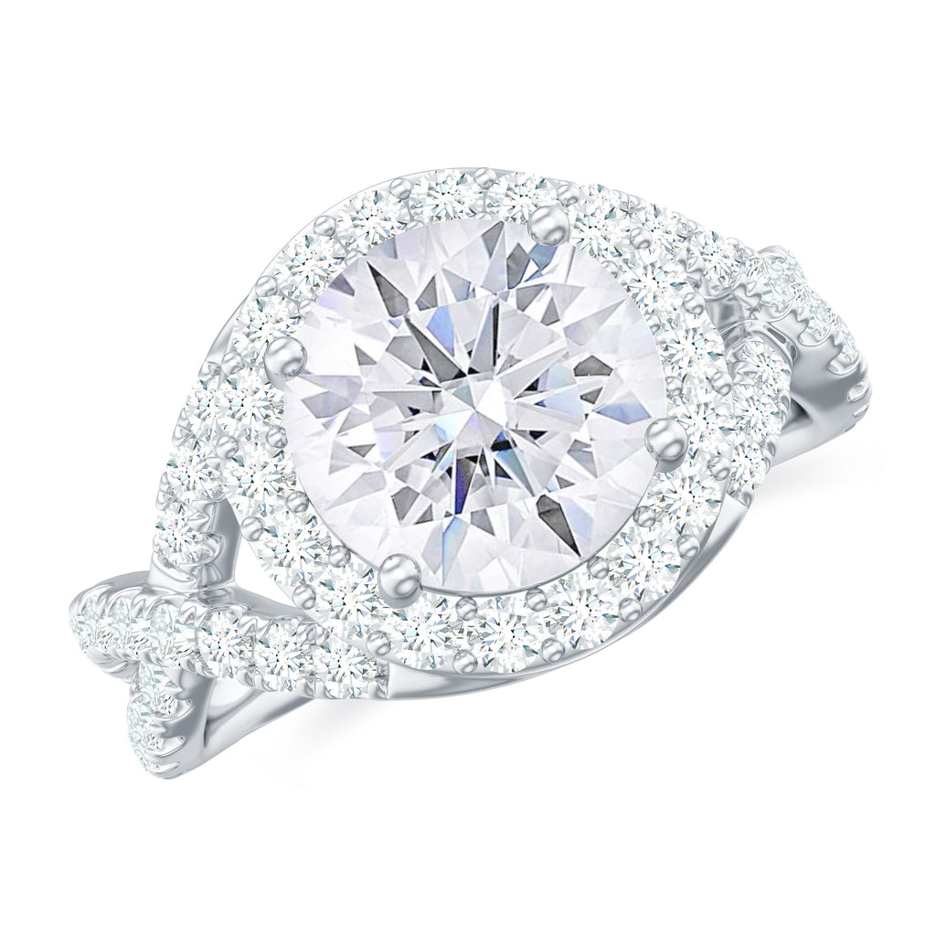 Moissanite Crossover Engagement Ring for Women Moissanite - ( D-VS1 ) - Color and Clarity - Rosec Jewels UK