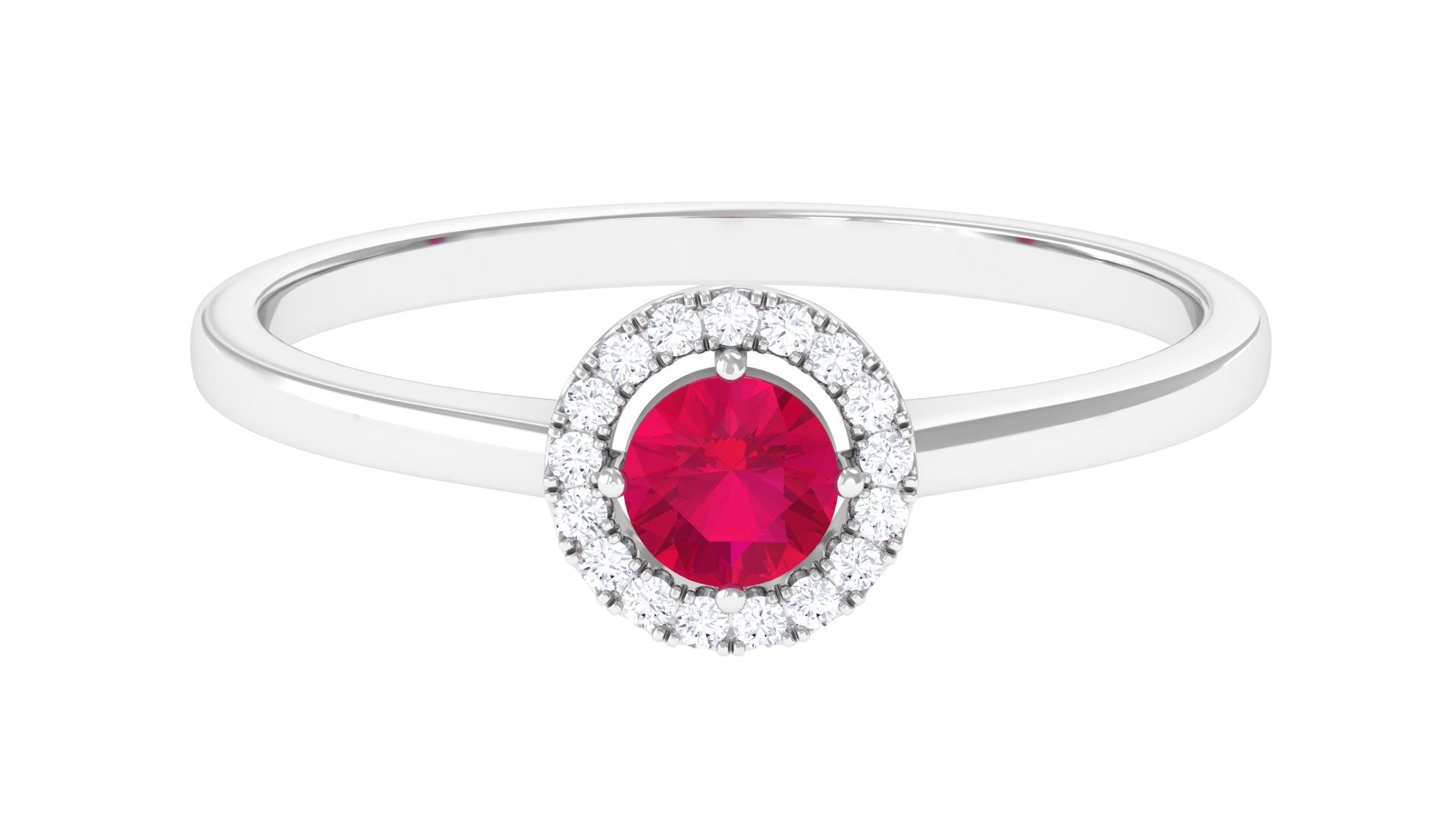 Natural Ruby Promise Ring with Diamond Halo Ruby - ( AAA ) - Quality - Rosec Jewels