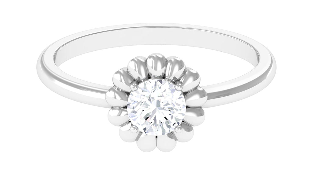 Round Moissanite Solitaire Floral Ring in Prong Setting Moissanite - ( D-VS1 ) - Color and Clarity - Rosec Jewels