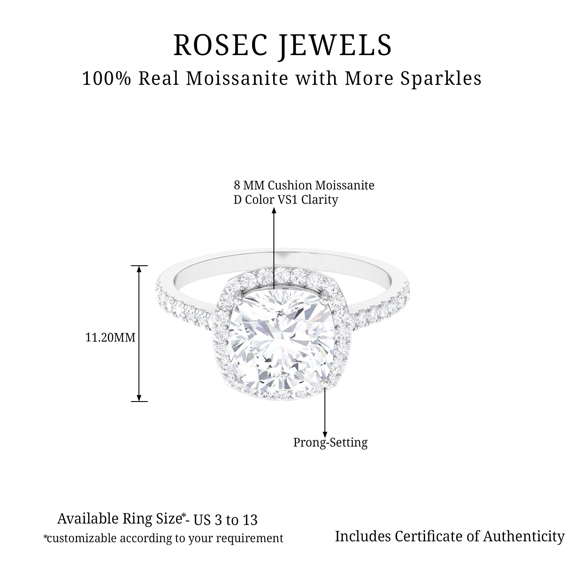 3.75 CT Vintage Moissanite Crown Engagement Ring with Halo Moissanite - ( D-VS1 ) - Color and Clarity - Rosec Jewels