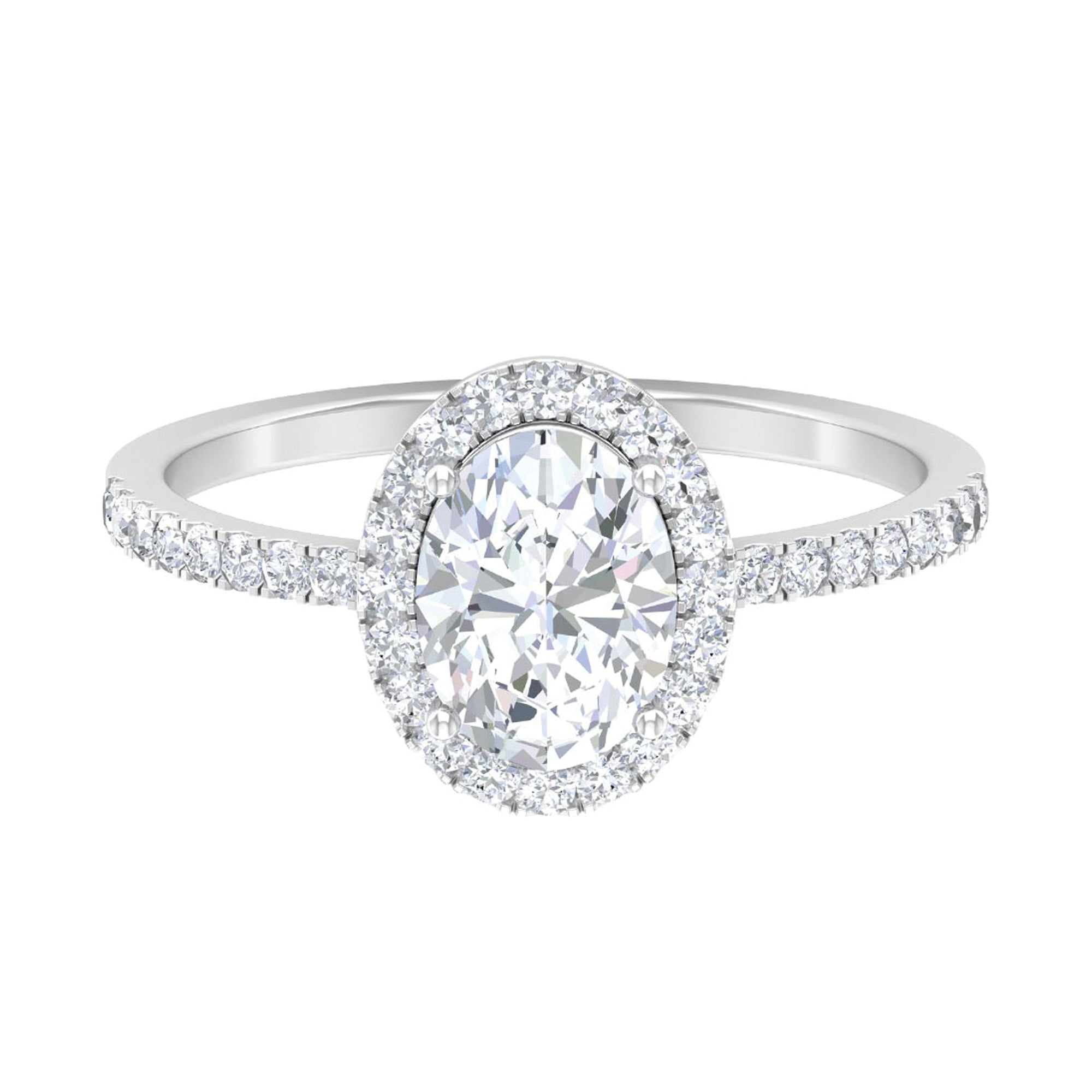 Oval Certified Moissanite Classic Halo Engagement Ring Moissanite - ( D-VS1 ) - Color and Clarity - Rosec Jewels
