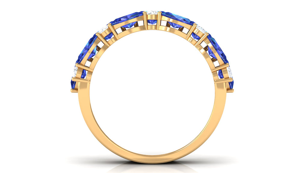 3 Row Lab-Created Blue Sapphire Wedding Band Ring with Diamond Lab Created Blue Sapphire - ( AAAA ) - Quality - Rosec Jewels