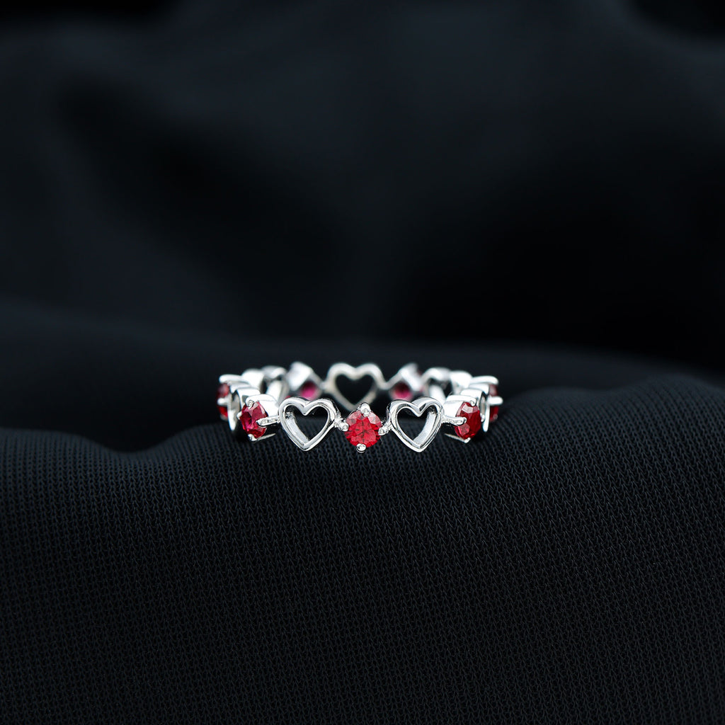 Lab-Created Ruby Open Heart Eternity Band Ring in Gold Lab Created Ruby - ( AAAA ) - Quality - Rosec Jewels