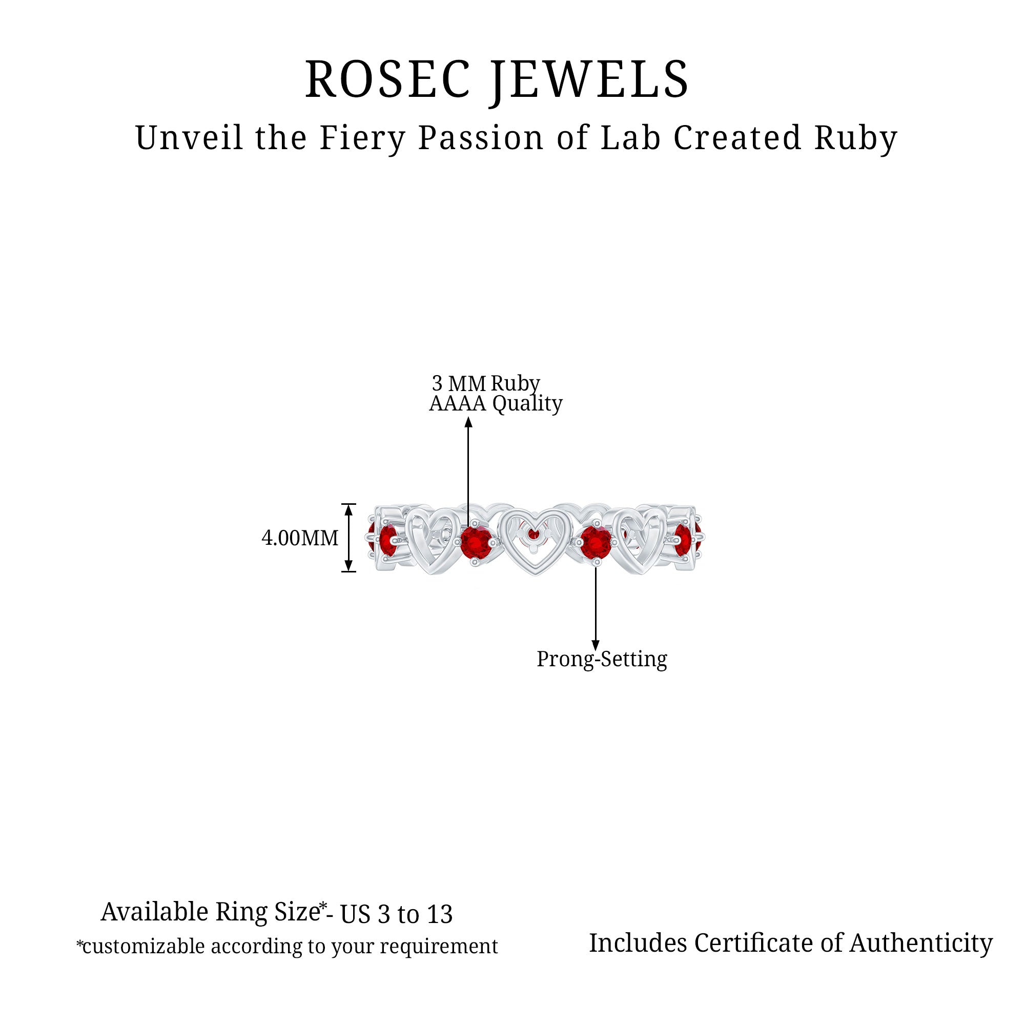 Lab-Created Ruby Open Heart Eternity Band Ring in Gold Lab Created Ruby - ( AAAA ) - Quality - Rosec Jewels