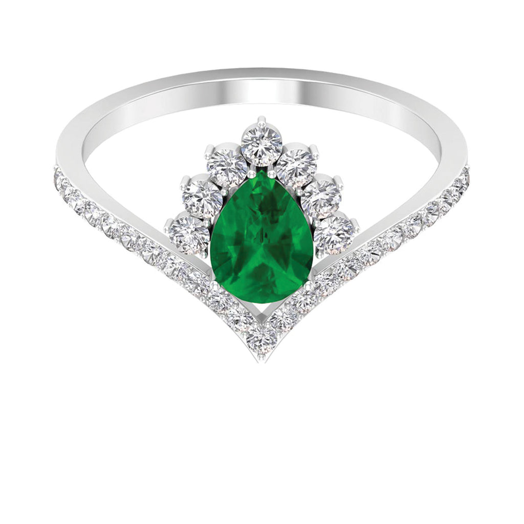 Lab Grown Emerald and Moissanite Designer Engagement Ring