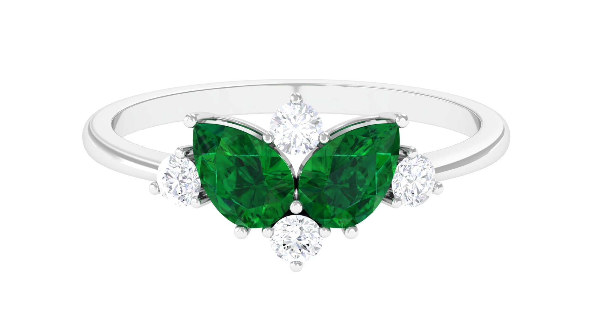 Pear Cut Created Emerald Cluster Promise Ring with Diamond Lab Created Emerald - ( AAAA ) - Quality - Rosec Jewels