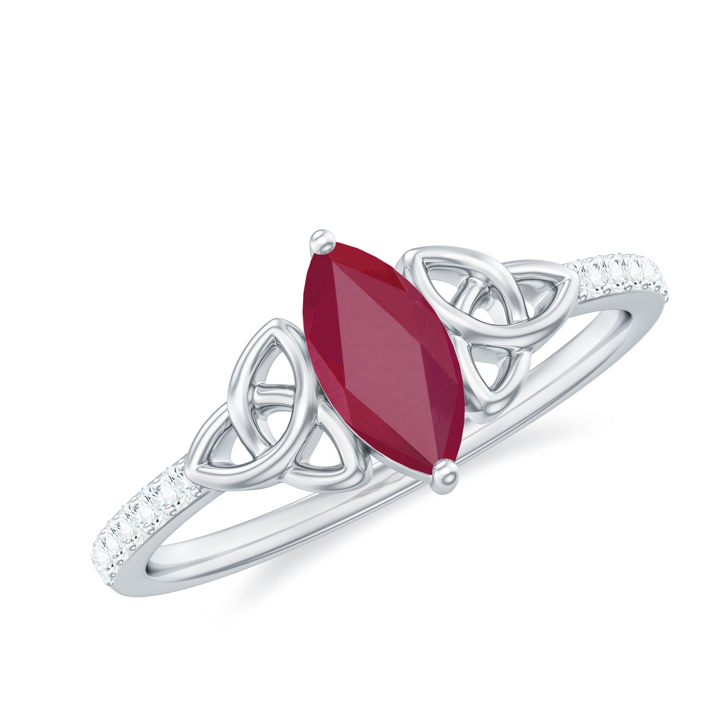 Marquise Cut Solitaire Ruby Celtic Knot Ring with Diamond Ruby - ( AAA ) - Quality - Rosec Jewels