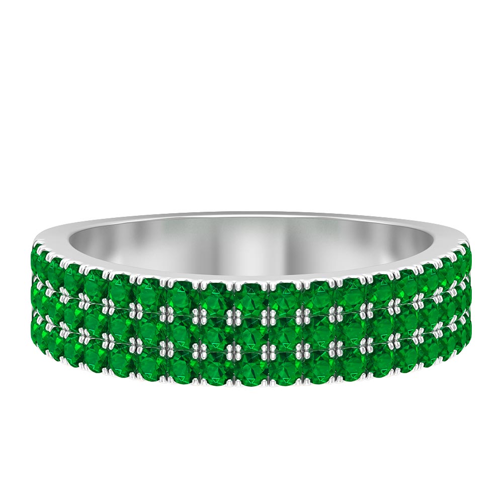 3/4 CT Pave Set Emerald Wide Eternity Band Ring Emerald - ( AAA ) - Quality - Rosec Jewels
