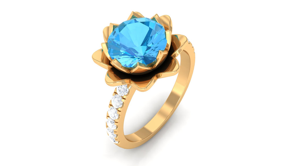 2.75 CT Swiss Blue Topaz Floral Ring with Moissanite Accent Swiss Blue Topaz - ( AAA ) - Quality - Rosec Jewels