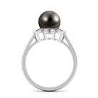 Tahitian Black Pearl Engagement Ring with Diamond Floral Halo Tahitian pearl - ( AAA ) - Quality - Rosec Jewels