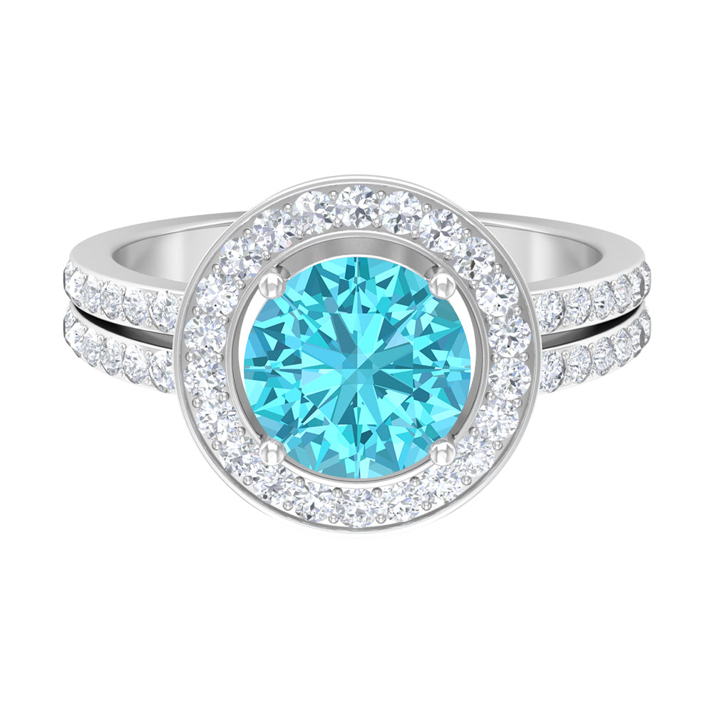 Swiss Blue Topaz Engagement Ring with Moissanite Accent Swiss Blue Topaz - ( AAA ) - Quality - Rosec Jewels