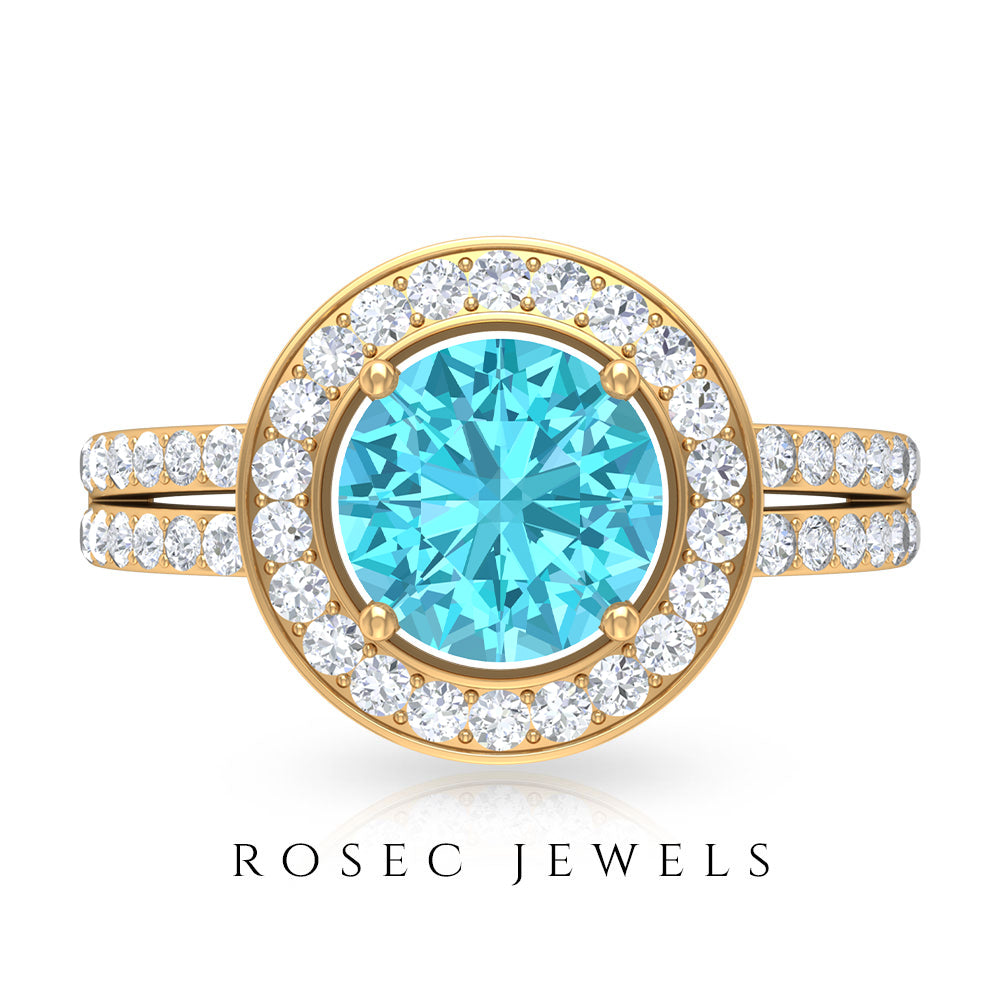 Swiss Blue Topaz Engagement Ring with Moissanite Accent Swiss Blue Topaz - ( AAA ) - Quality - Rosec Jewels
