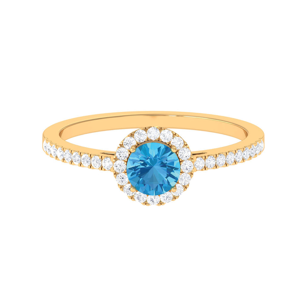 1 CT Swiss Blue Topaz Solitaire Ring with Diamond Accents Swiss Blue Topaz - ( AAA ) - Quality - Rosec Jewels