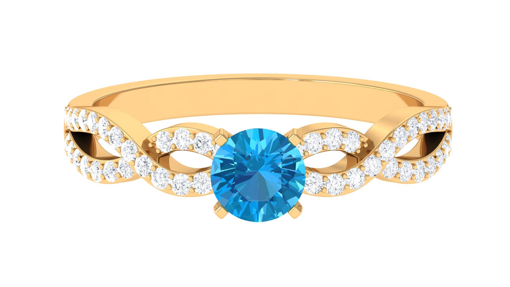 1 CT Round Shape Swiss Blue Topaz and Diamond Criss Cross Ring Swiss Blue Topaz - ( AAA ) - Quality - Rosec Jewels