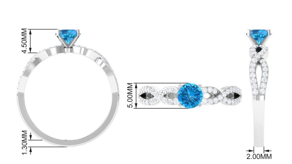 1 CT Round Shape Swiss Blue Topaz and Diamond Criss Cross Ring Swiss Blue Topaz - ( AAA ) - Quality - Rosec Jewels