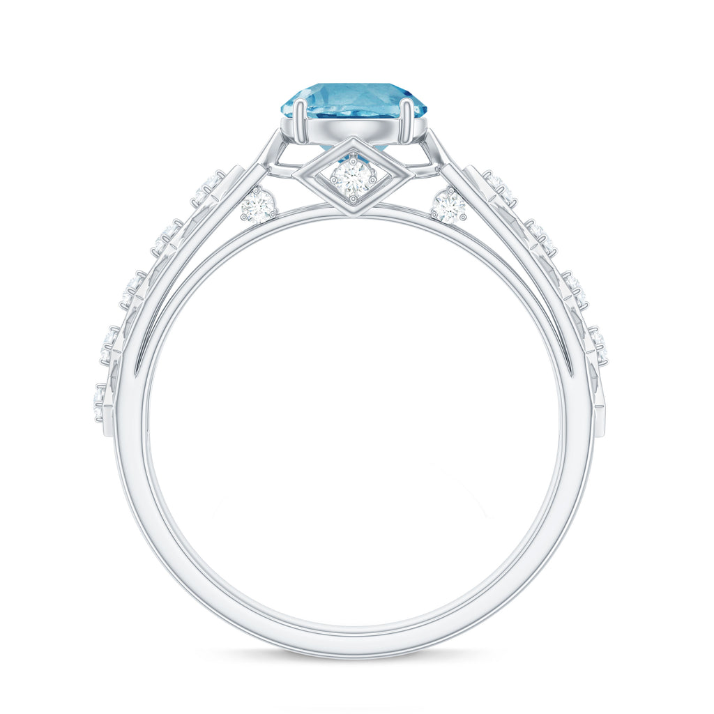 1.25 CT Round Swiss Blue Topaz Vintage Ring with Diamond Accent Swiss Blue Topaz - ( AAA ) - Quality - Rosec Jewels