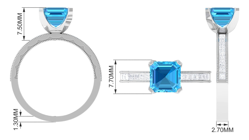 2.75 CT Milgrain Swiss Blue Topaz Engagement Ring with Diamond Side Stones Swiss Blue Topaz - ( AAA ) - Quality - Rosec Jewels