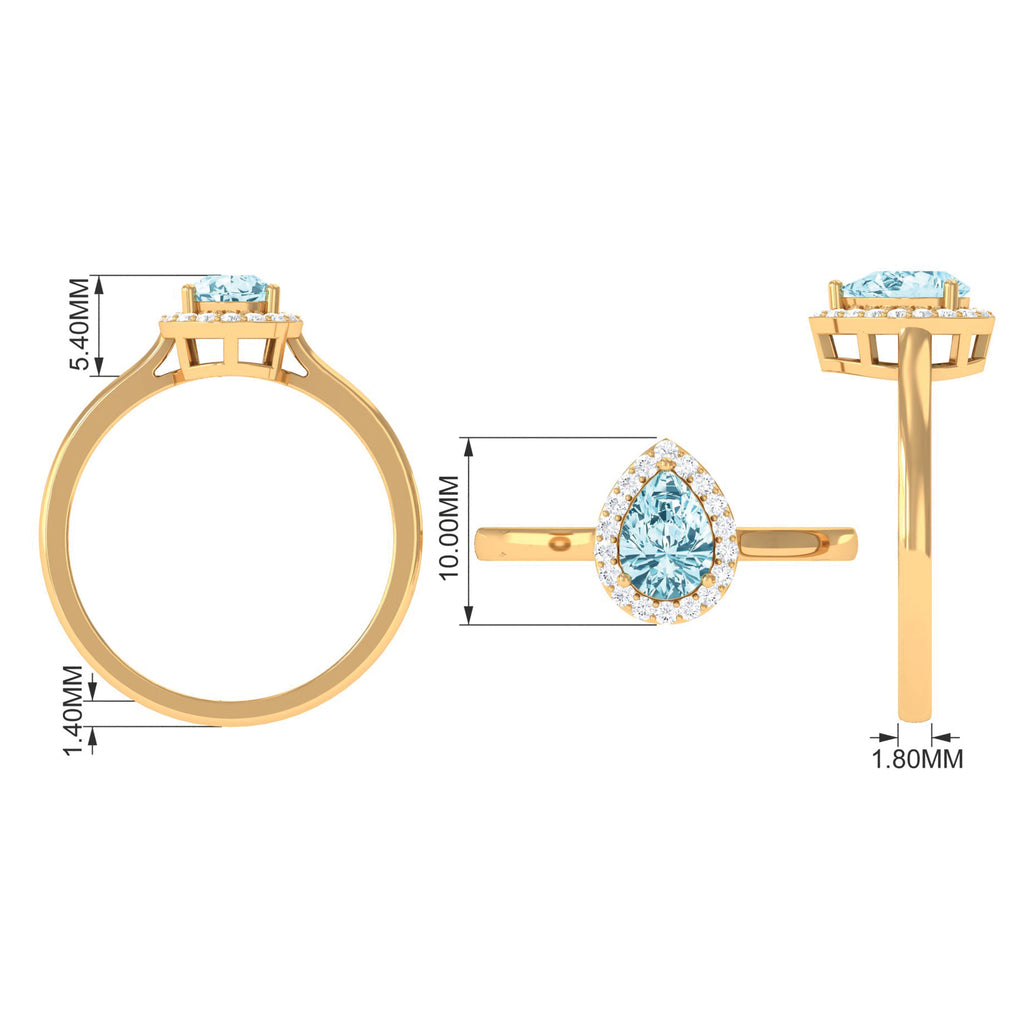 3/4 CT Pear Cut Aquamarine Solitaire Engagement Ring with Diamond Halo Aquamarine - ( AAA ) - Quality - Rosec Jewels