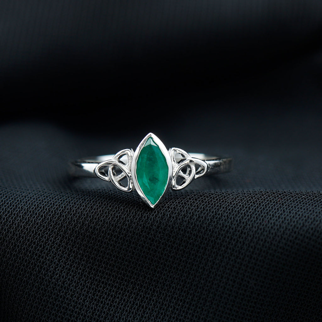Marquise Cut Emerald Solitaire Celtic Ring in Bezel Setting Emerald - ( AAA ) - Quality - Rosec Jewels