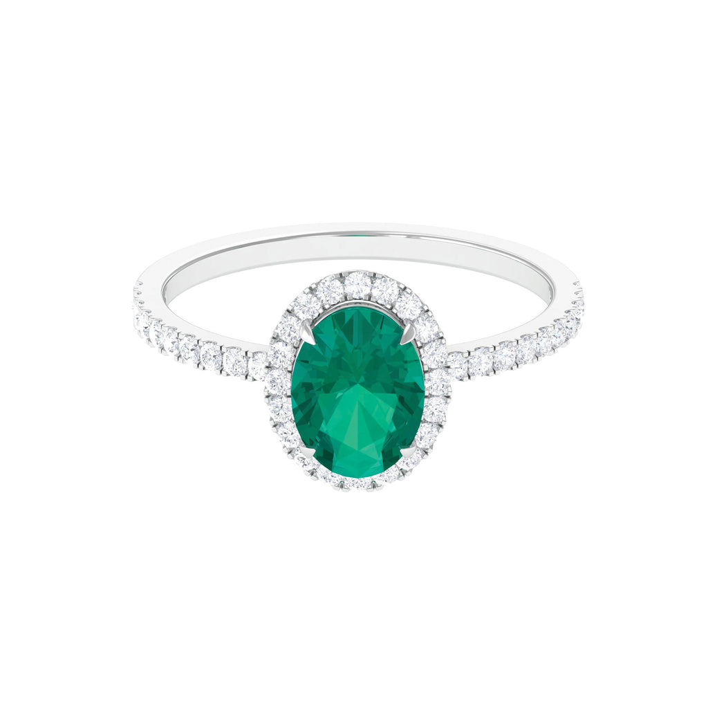 Rosec Jewels-1.75 CT Oval shape Emerald Cocktail Engagement Ring with Diamond Accent