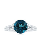 Solitaire London Blue Topaz and Diamond Ring with Cathedral Shank London Blue Topaz - ( AAA ) - Quality - Rosec Jewels