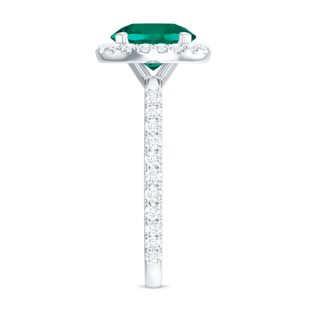 Round Created Emerald Classic Halo Engagement Ring with Moissanite Lab Created Emerald - ( AAAA ) - Quality - Rosec Jewels
