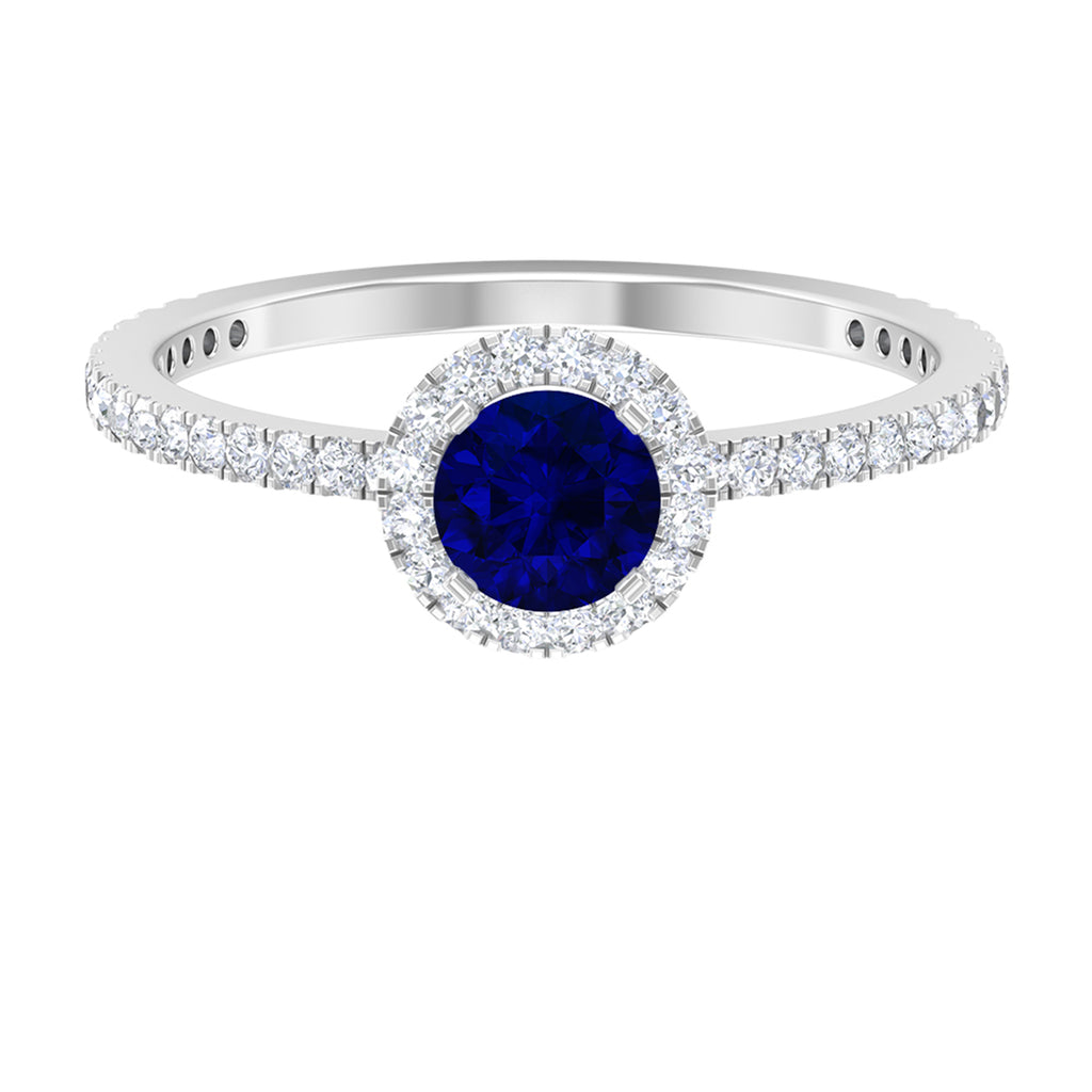 Minimal Blue Sapphire and Moissanite Engagement Ring