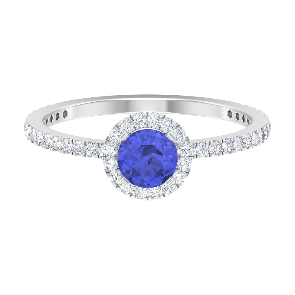 1 CT Tanzanite Solitaire Ring with Moissanite Halo