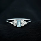 Baguette Aquamarine Solitaire Promise Ring with Diamond Aquamarine - ( AAA ) - Quality - Rosec Jewels