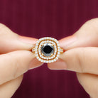 Real Black Onyx Double Halo Engagement Ring with Moissanite Black Onyx - ( AAA ) - Quality - Rosec Jewels
