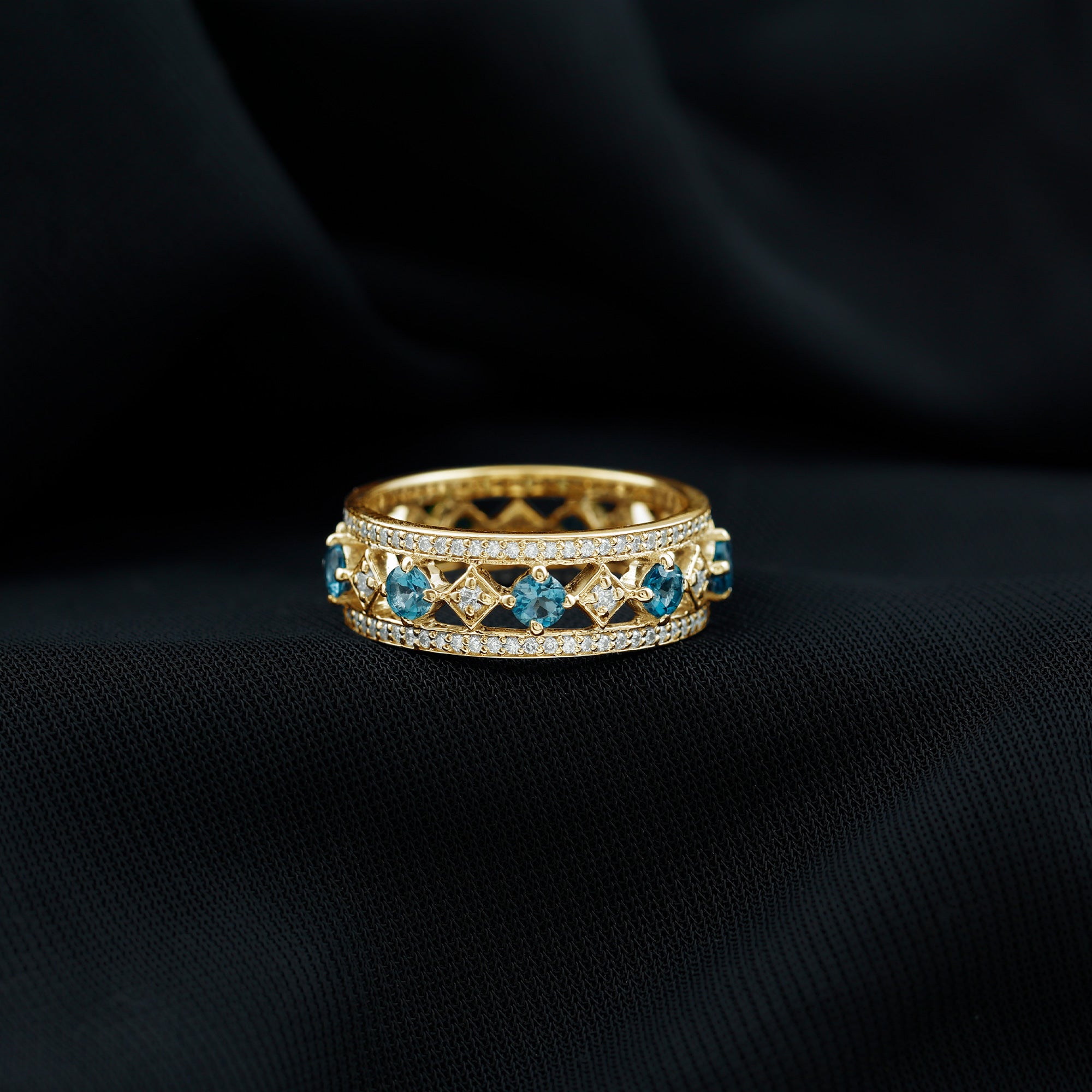 1.75 CT Vintage London Blue Topaz and Diamond Wedding Band London Blue Topaz - ( AAA ) - Quality - Rosec Jewels