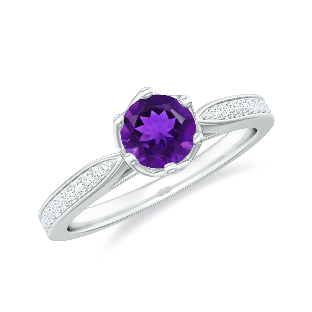 3/4 CT Amethyst and Diamond Accent Engagement Ring Amethyst - ( AAA ) - Quality - Rosec Jewels